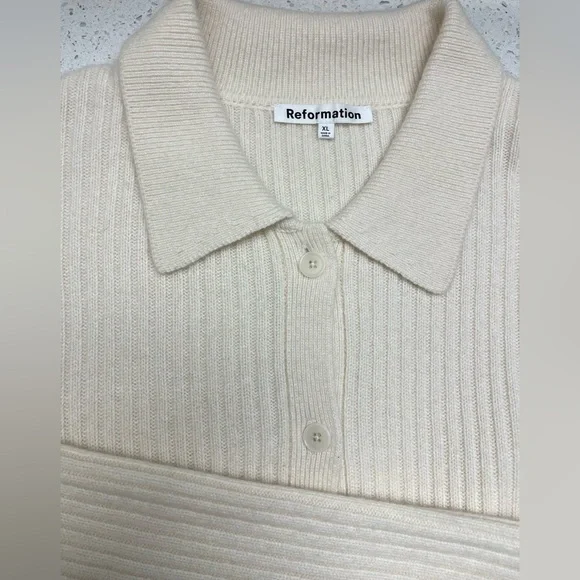 NEW Reformation Fantino Cashmere Collared Cardigan In Gossamer Size XL - Picture 11 of 17